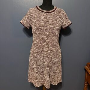 LOFT Textured Maroon Fringe Trim Mini Dress